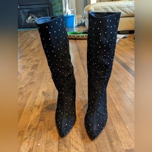 Sandro mid calf suede rhinestone booties